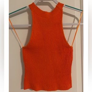 Le Lis Orange Halter Tank Top Ribbed